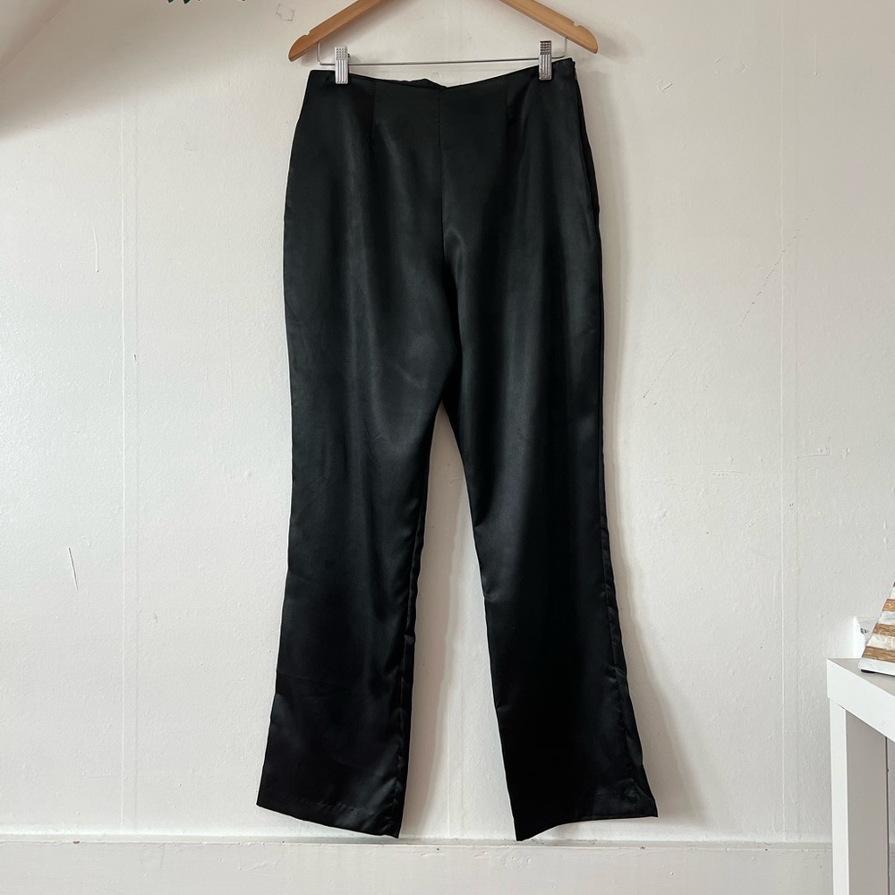 EUC VTG 90s sz 8 Black Satin Pants high waisted polyester bootcut